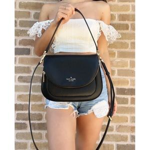 Kate Spade Leila Soft Pebbled Leather Medium Flap Shoulder Bag Black